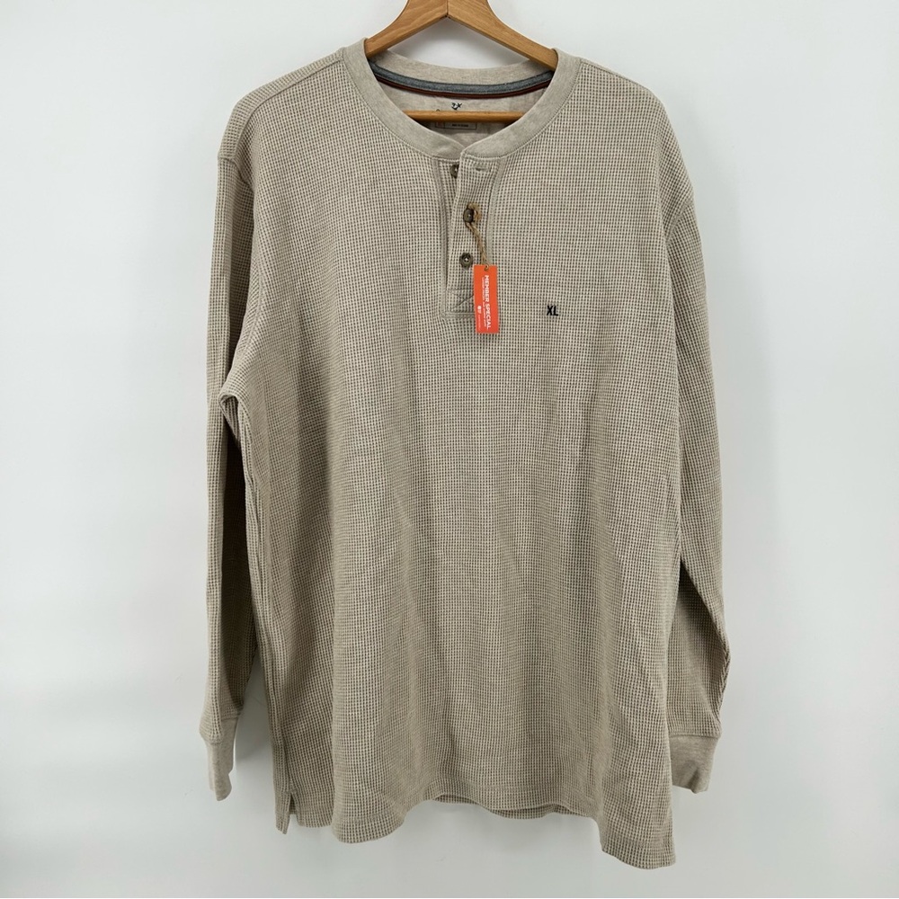 Outdoor Life Chunky Knit Thermal Henley‎ Beachwood Tan Heather Men Size XL NWT